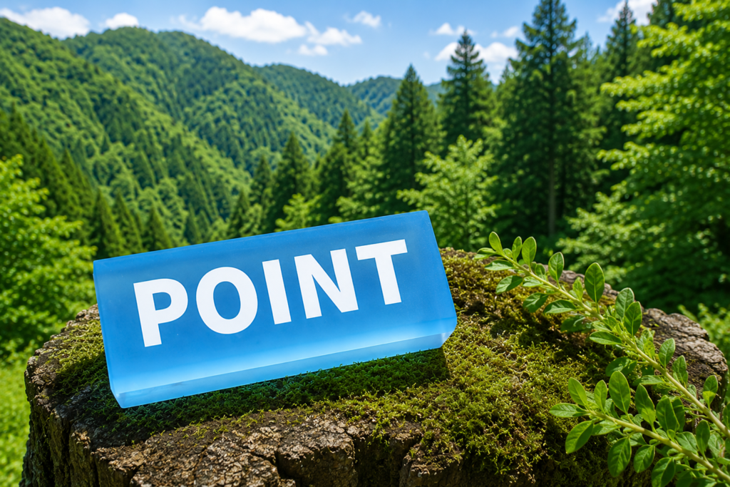山林を背景に、切り株の上に置かれた「POINT」と書かれたブロックを配置したアイキャッチ画像